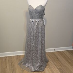 Milano Formals Silver Strapless Sweetheart Gown